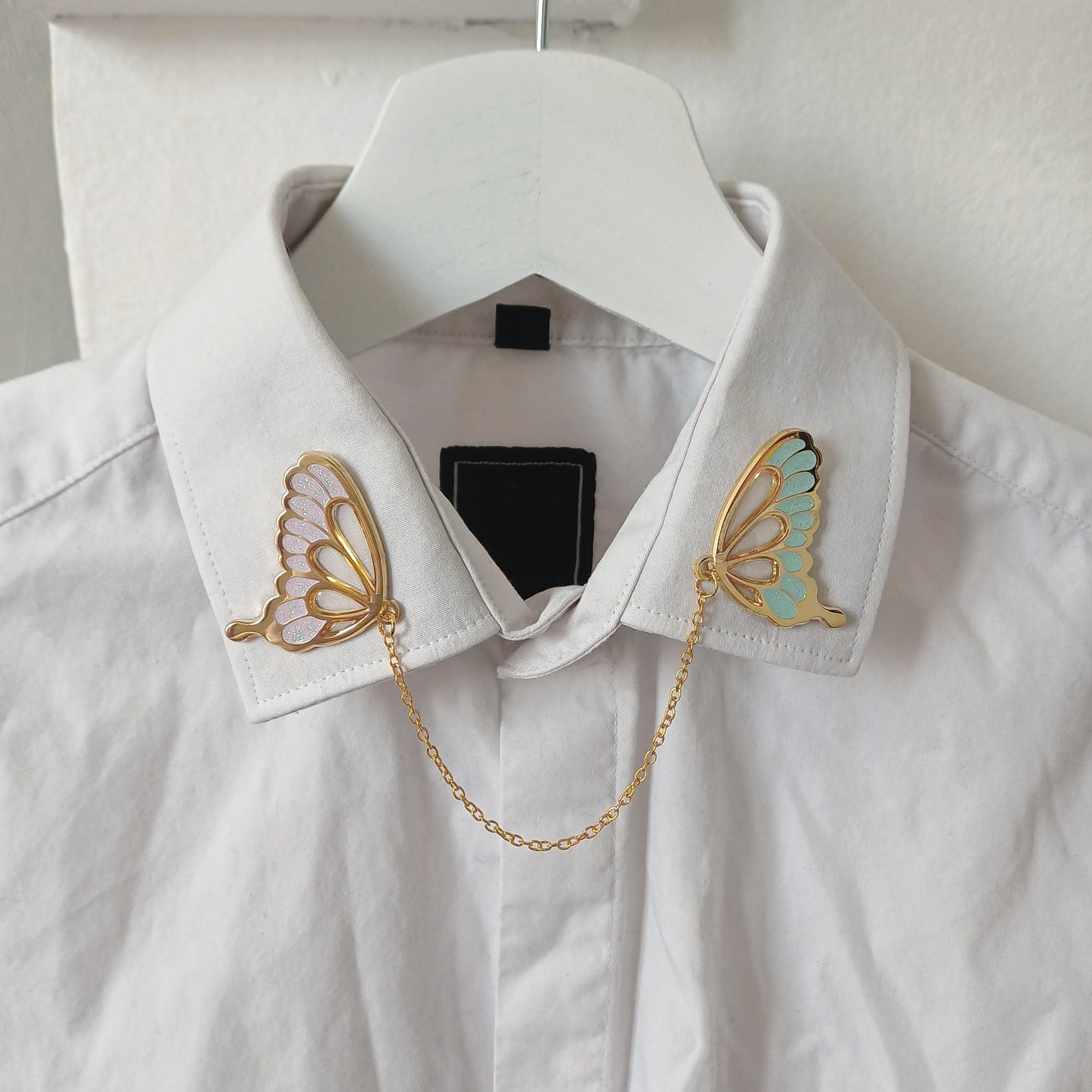 Glasswing Butterfly | Pink & Blue | Collar Pin