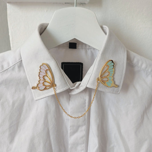 Glasswing Butterfly | Pink & Blue | Collar Pin