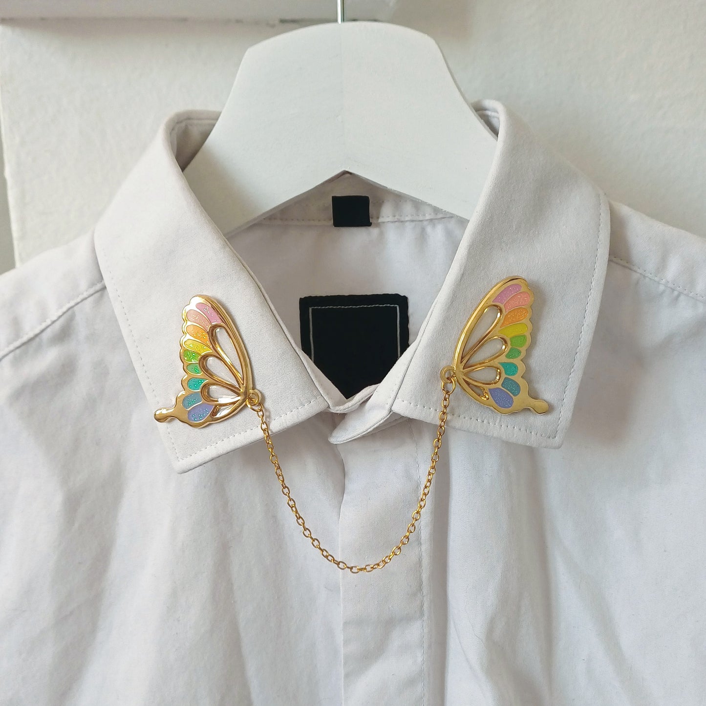 Glasswing Butterfly | Pastel Rainbow | Collar Pin