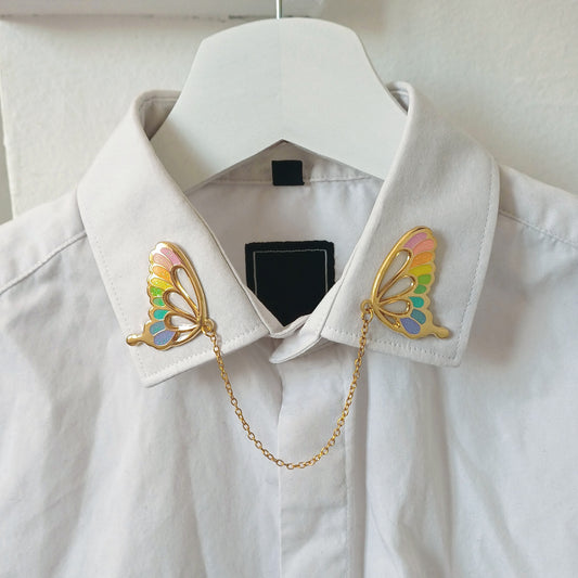 Glasswing Butterfly | Pastel Rainbow | Collar Pin