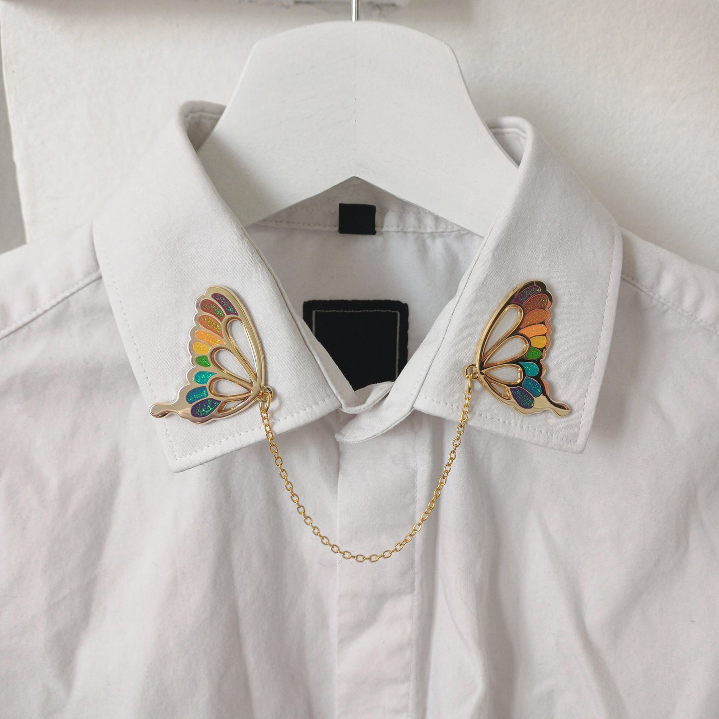 Glasswing Butterfly | Dark Rainbow | Collar Pin