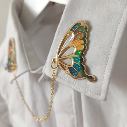 Glasswing Butterfly | Dark Rainbow | Collar Pin