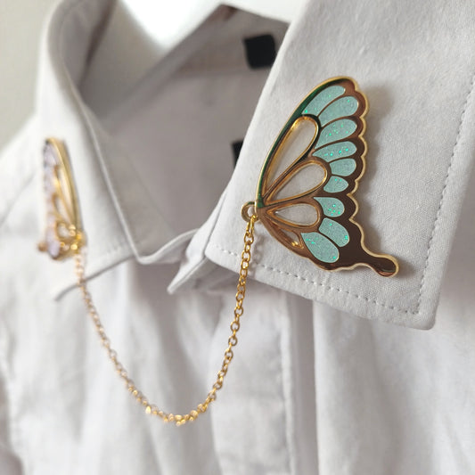 Glasswing Butterfly | Pink & Blue | Collar Pin