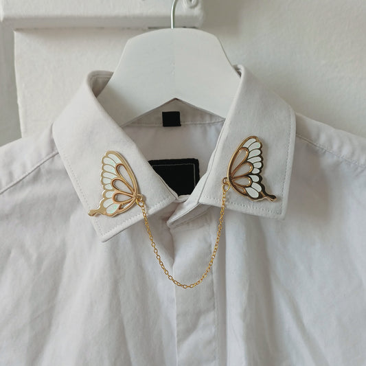 Glasswing Butterfly | White | Collar Pin
