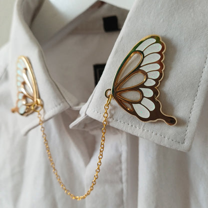 Glasswing Butterfly | White | Collar Pin