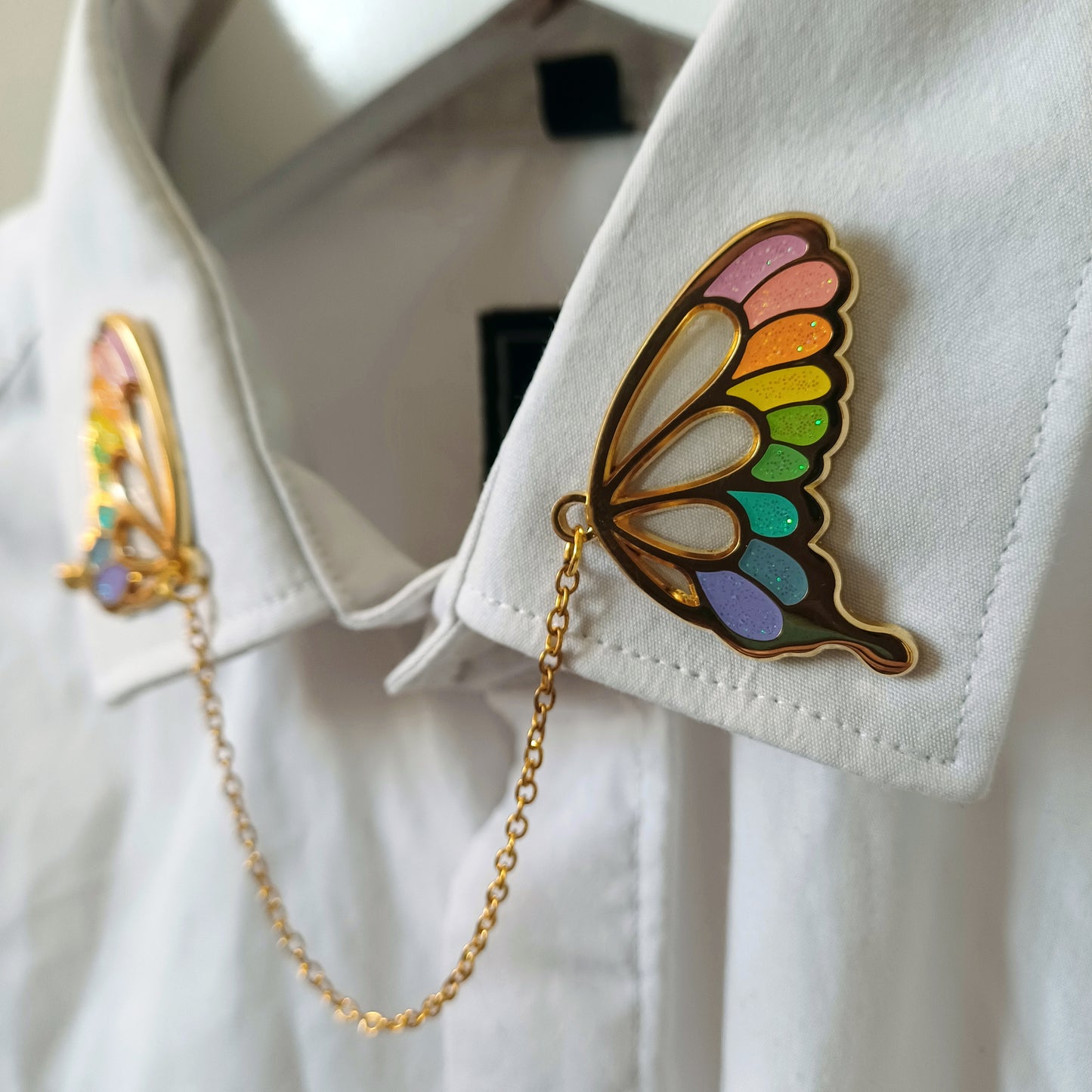 Glasswing Butterfly | Pastel Rainbow | Collar Pin