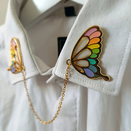 Glasswing Butterfly | Pastel Rainbow | Collar Pin
